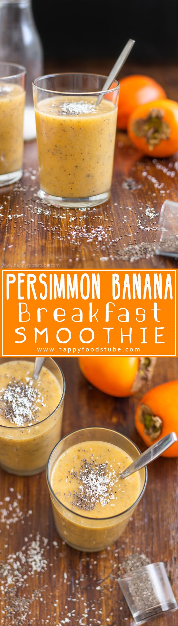 Start your day with this dairy free persimmon banana breakfast smoothie! It will boost your energy and help you stay healthy! | happyfoodstube.com