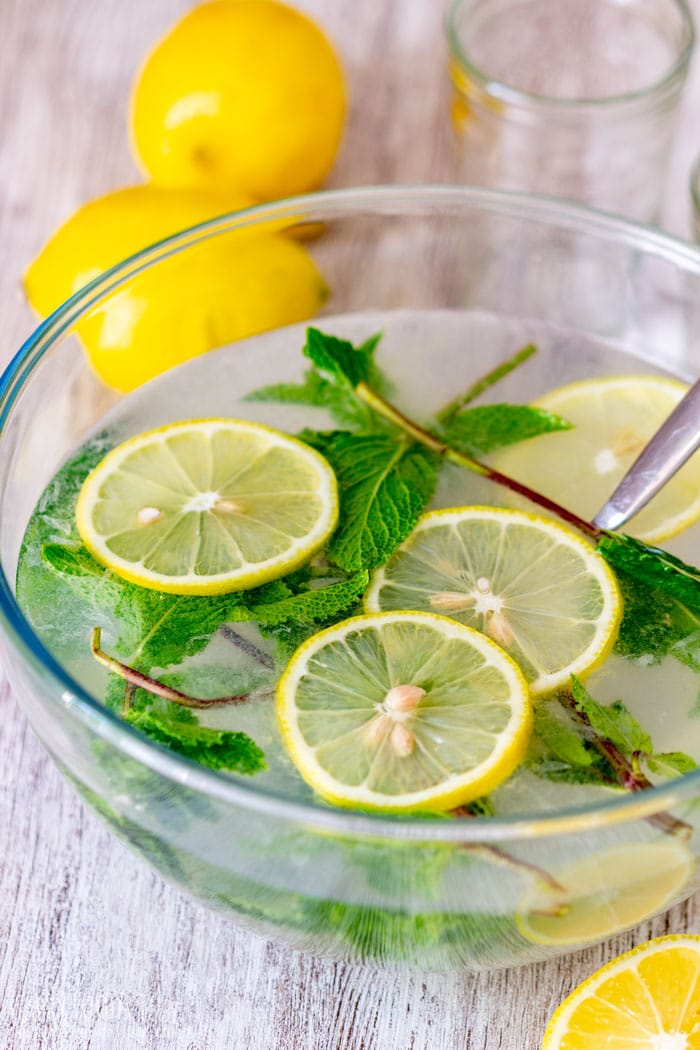 Cold Mint Lemonade in the Glass Bowl