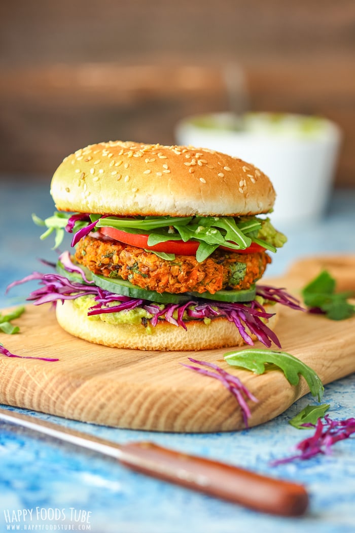 Colorful vegetarian Sweet Potato Buckwheat Burgers